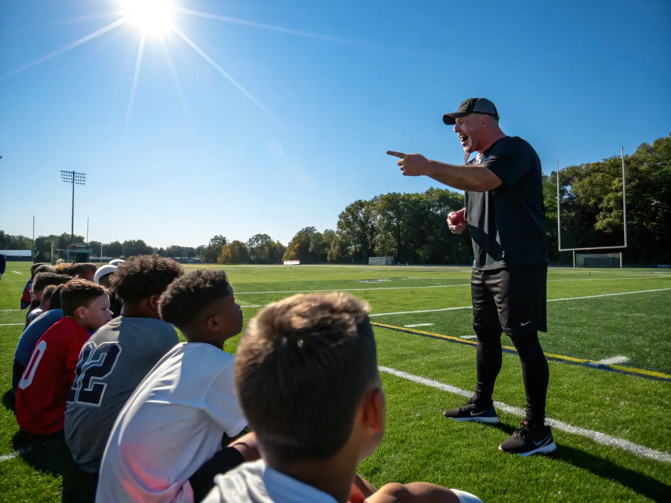 An image of a coach conducting a workshop on sportsmanship with young players, highlighting the Educational and Fair Play Initiatives of LIGUE FOOTBALL DU CENTRE OUEST.