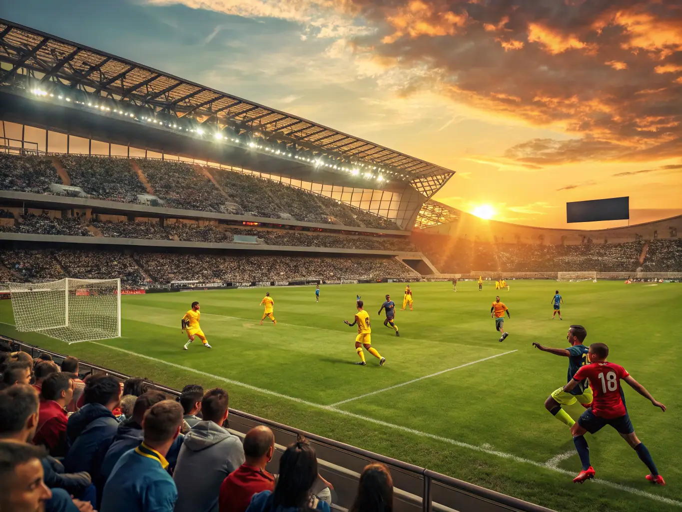 A dynamic image of a community football tournament, capturing the excitement and camaraderie among participants and spectators.